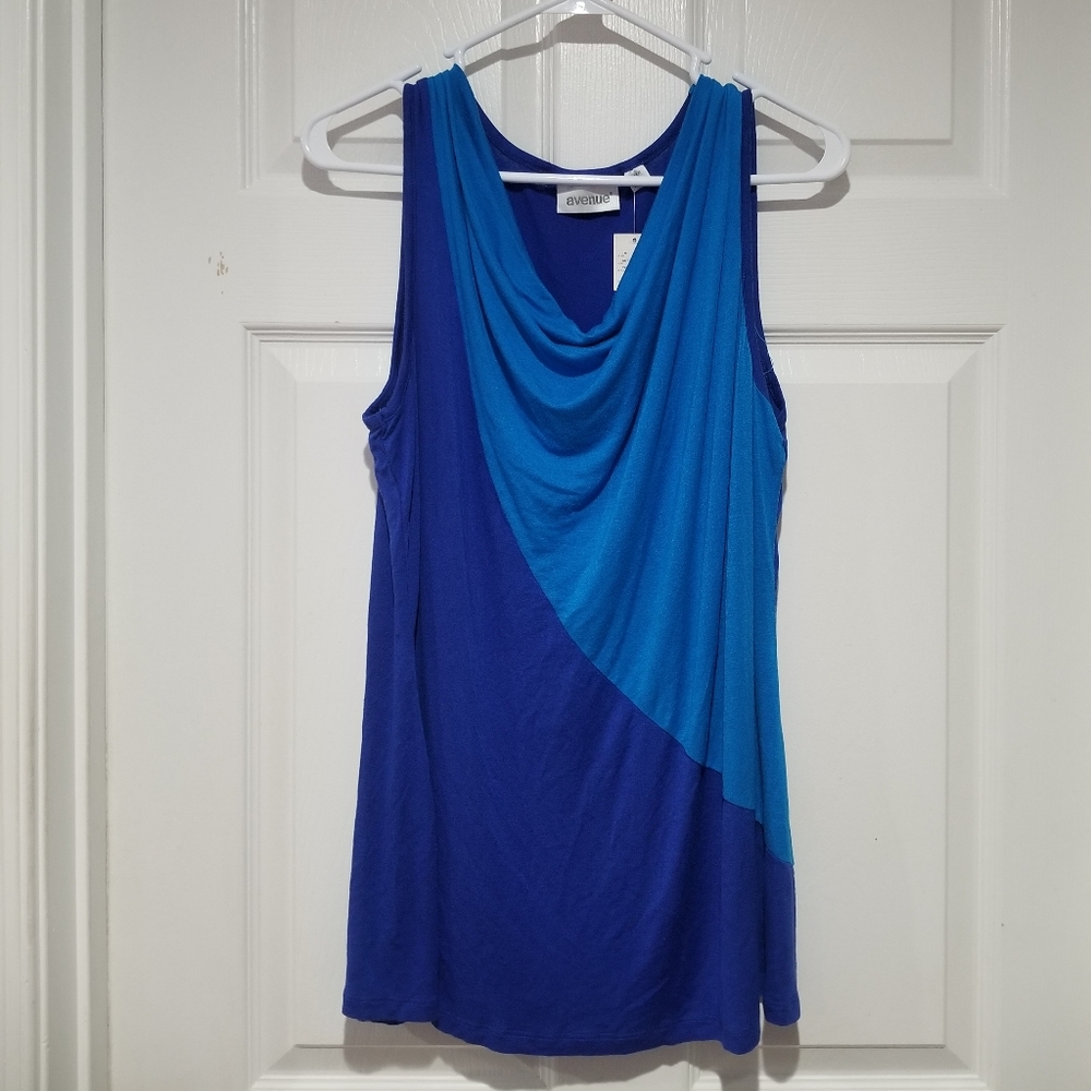 NWTS Avenue Two Tone Blue Colorblock Cowl Neck Sleeveless Tank Top | Size 14/16